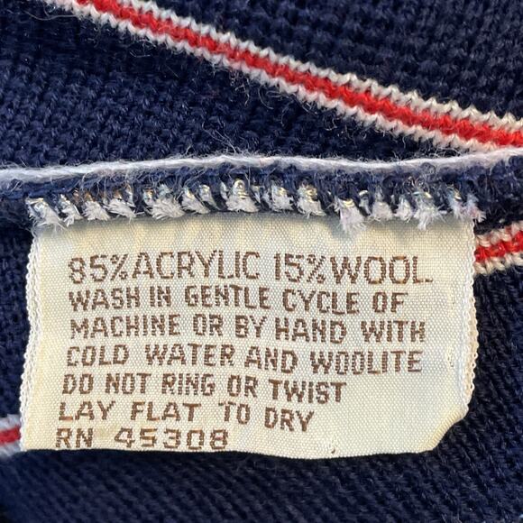 VTG VAMP by Koret size M Knit SWEATER V-Neck Button up 3/4 Sleeves Striped BLUE - Picture 15 of 16